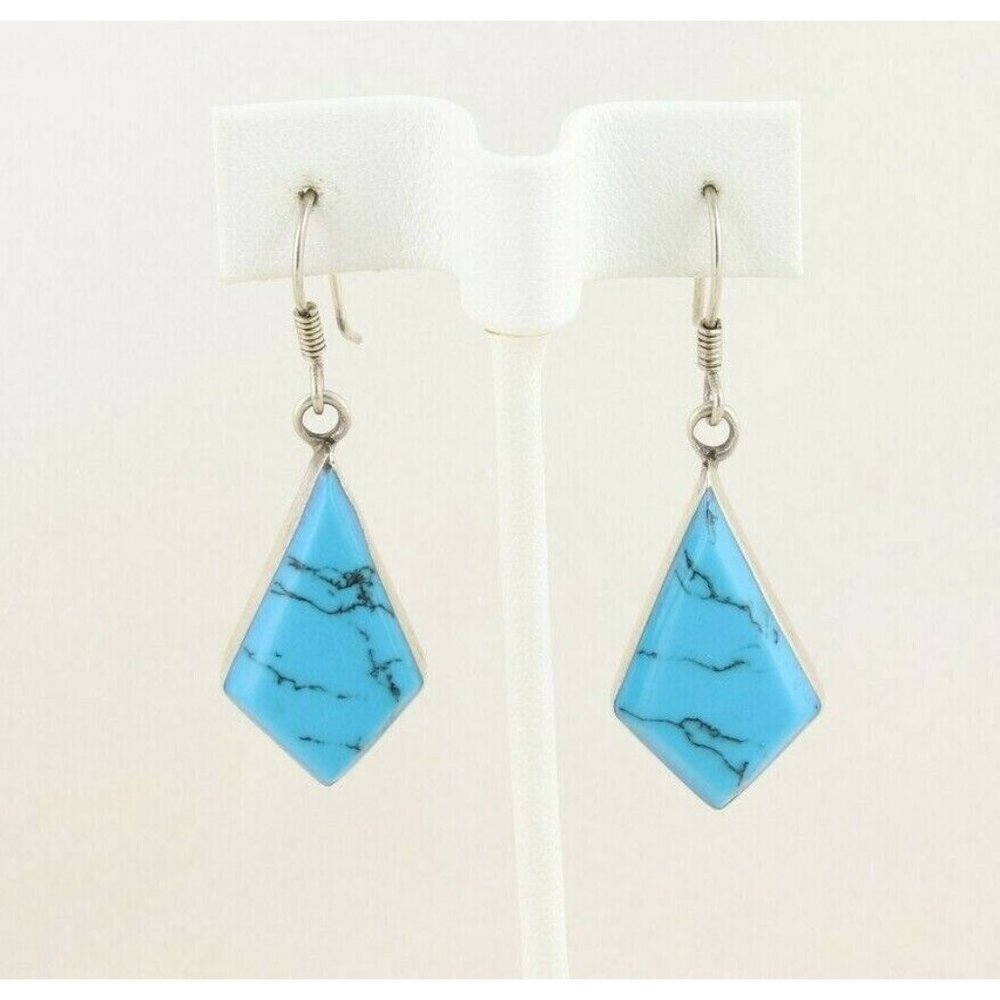 Sterling Silver Blue Howlite Dangle Earrings Vintage Taxco